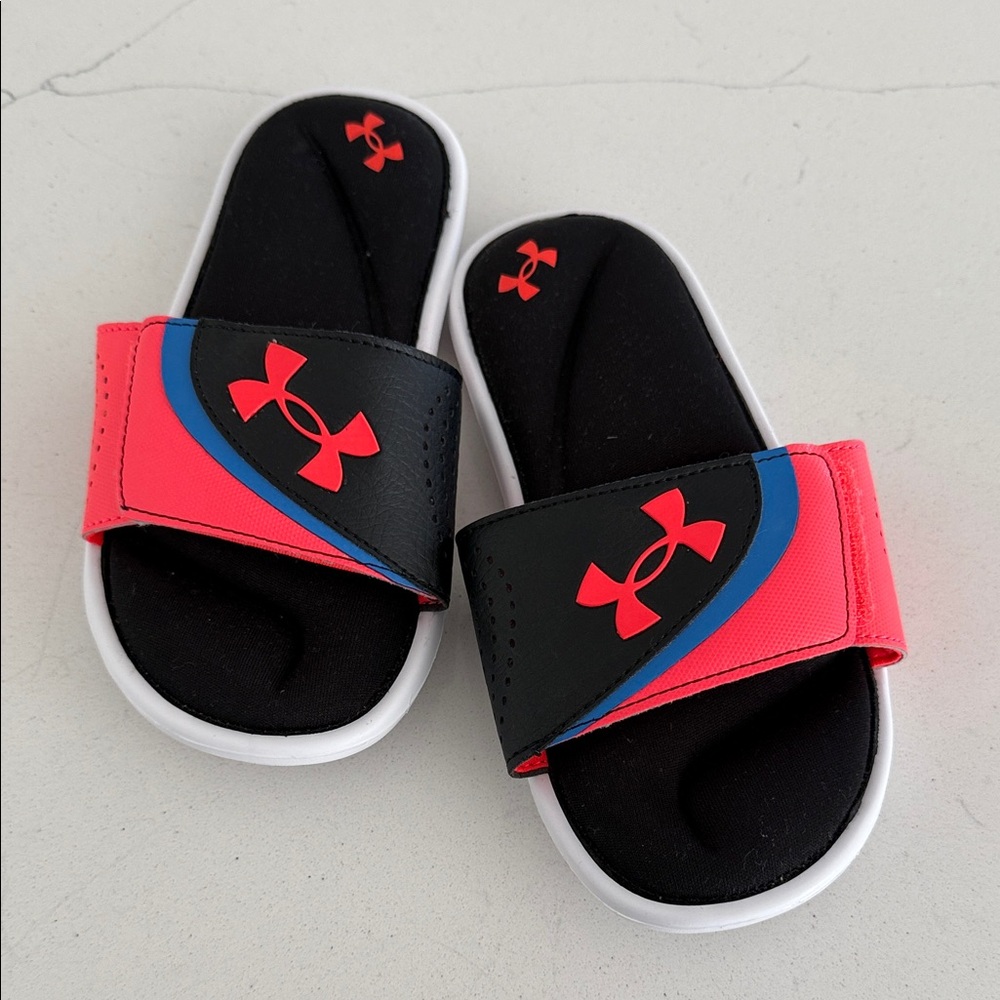 Under Armour Kids Slide Sandals - Black, Pink, and Blue